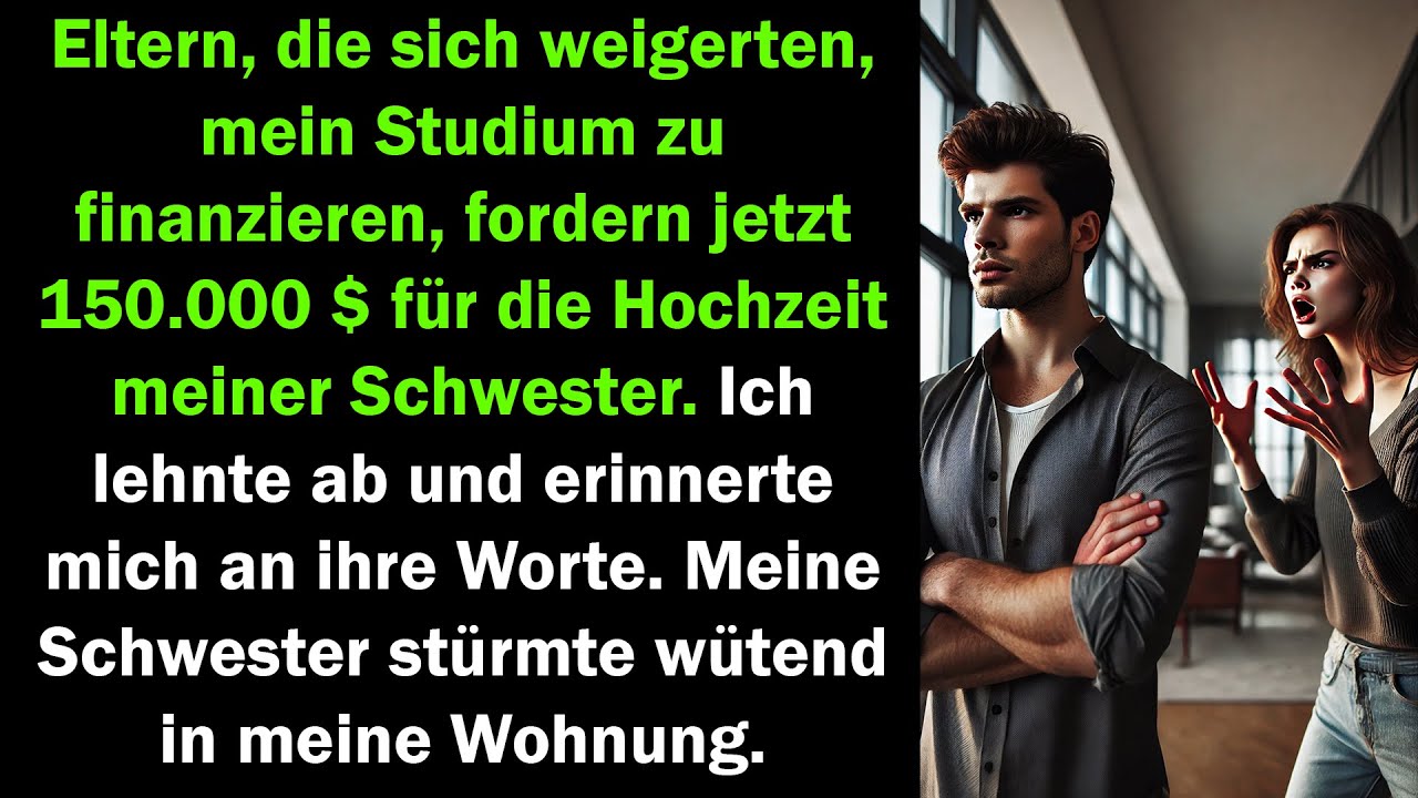 Eltern wollten mein Studium nicht zahlen, jetzt 150.000 $ für Schwester. Ich lehnte ab, sie wurde...