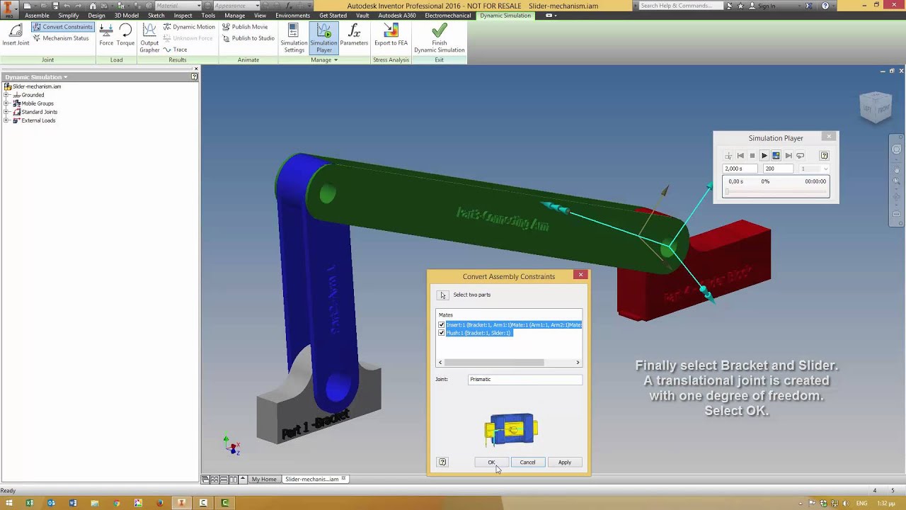 Inventor 2016 Dynamic Simulation-Slider Mechanism
