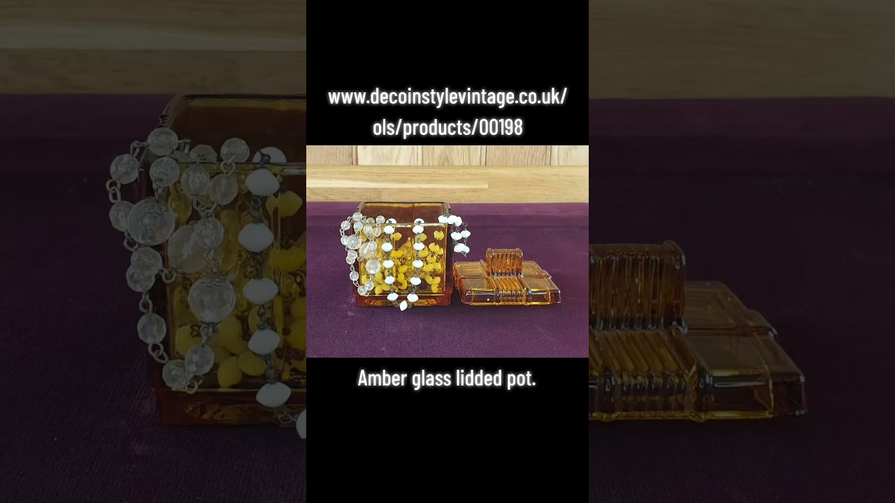 Amber glass lidded pot. #vintage #forsale #antiques #amberglass #liddedpot