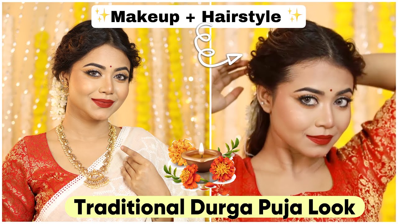 GRWM for Durga Puja&rsquo;23❤️Look 3 | Traditional Makeup & Hairstyle Tutorial