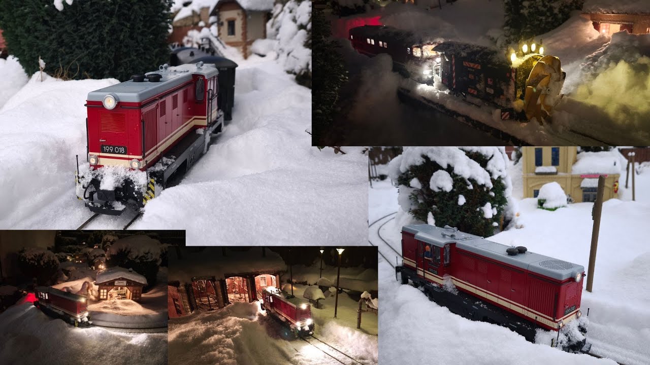 🥶🌜Nächtliche🌛 Schnee Räumung mit Piko Ludmilla🥶+Schneeschleuder🥶Nacht+Tag🌜 Fahrt🚂LGB L45H🚂Gartenbahn