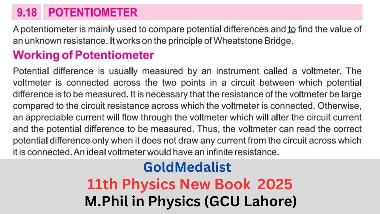 Potentiometer | 11th Class Physics New Book Chapter 9 | Topic 9.18 | 11 Physics Chapter 9