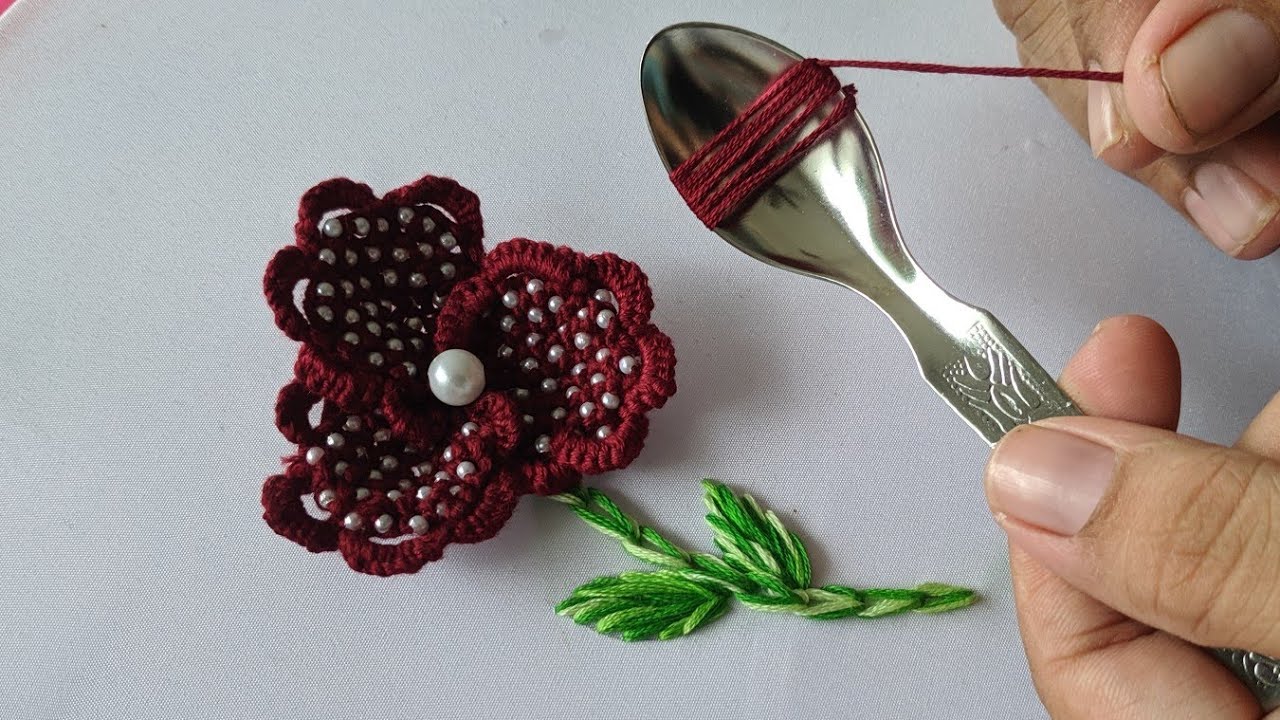 Amazing Hand Embroidery flower design trick | 3d Hand Embroidery flower design idea:kurti/dress/suit