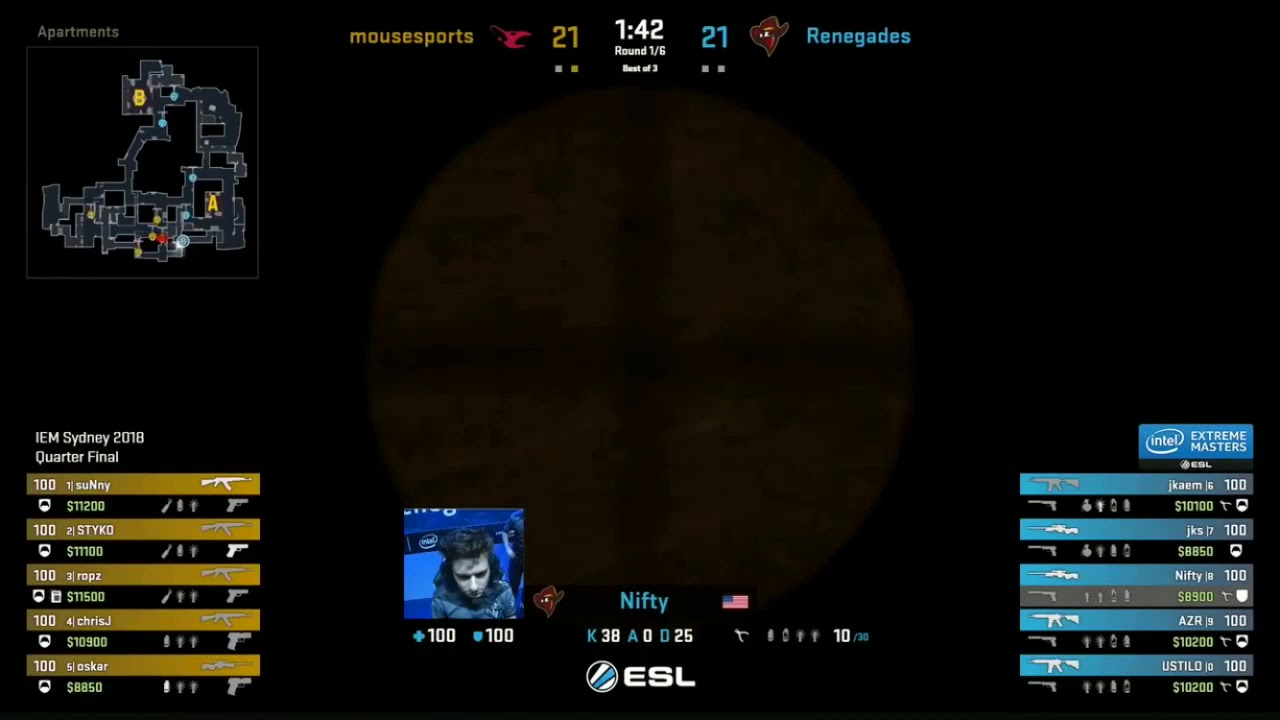 Nifty&rsquo;s Insane AWP 4K vs Mousesports (IEM Sydney 2018)