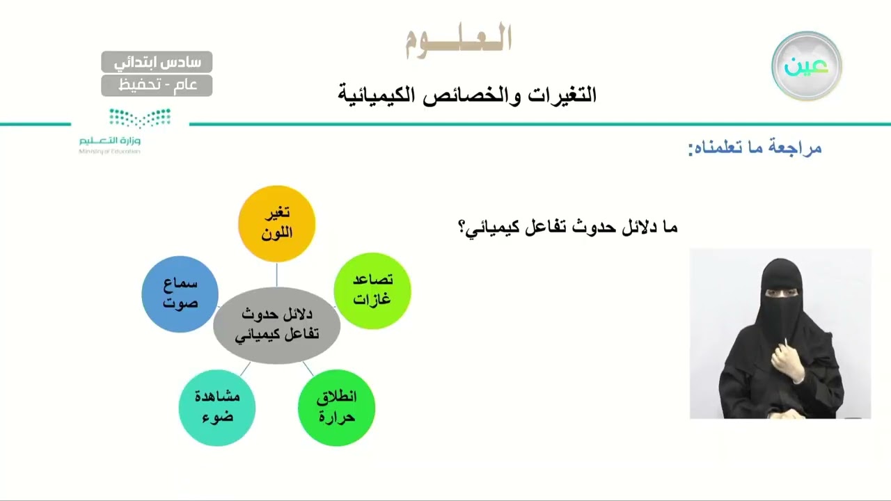 التغيرات والخصائص الكيميائية - العلوم - سادس ابتدائي