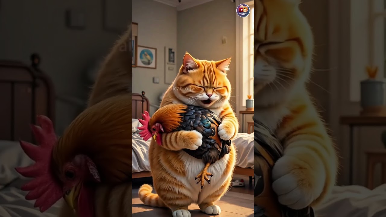 Orange Cat Making Grill chicken 💥🐔 