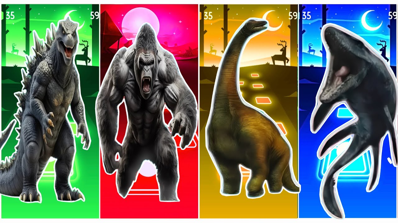 Godzilla  🆚 King Kong 🆚 Dinosaur 🆚 Shark  || Coffin Dance Song Tiles Hop Edm Rush