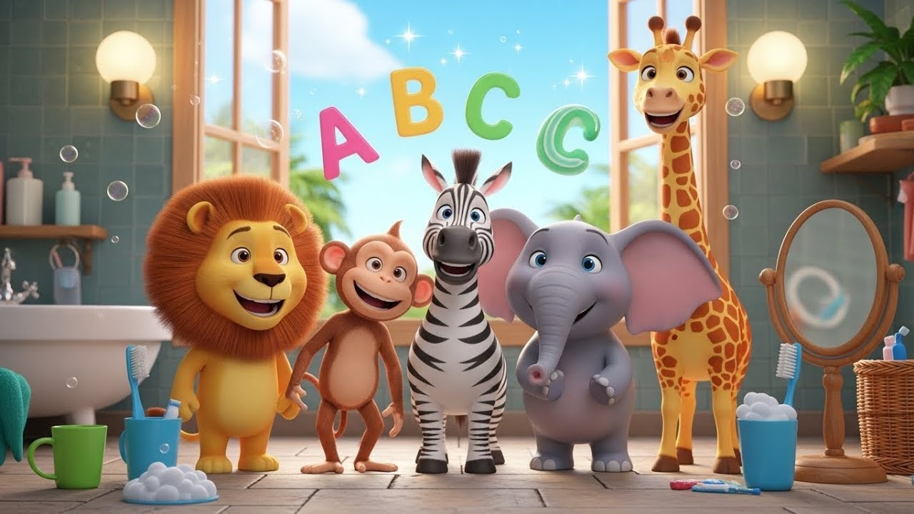 ABC Safari Animal Brushing Teeth 🦁🐵🦓🪥🎶 | Fun Alphabet Learning Rhyme for Kids | Nursery Rhymes
