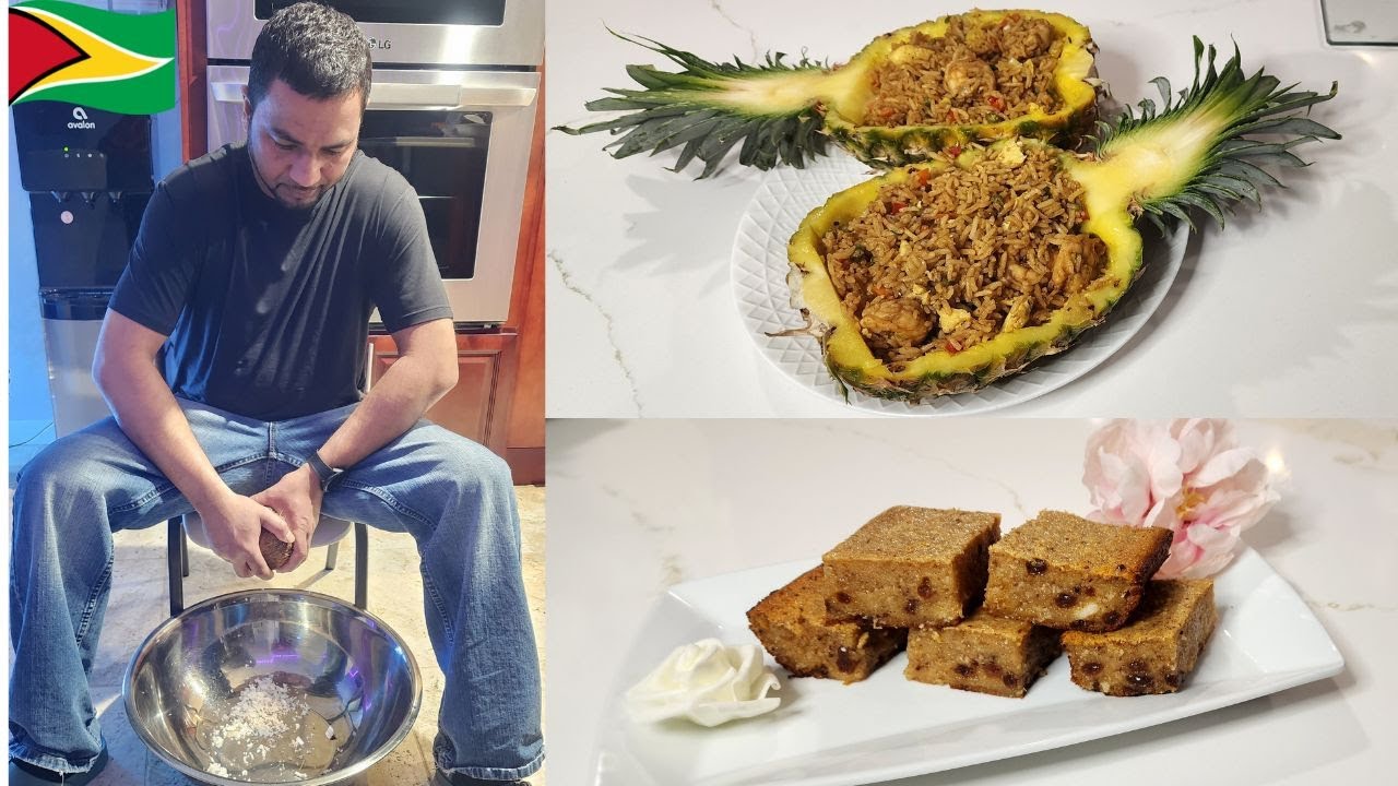 🇬🇾Fresh Guyanese Homemade Cassava Pone | Pineapple Shrimp and Eggs Fried Rice #Simple Recipe🇬🇾