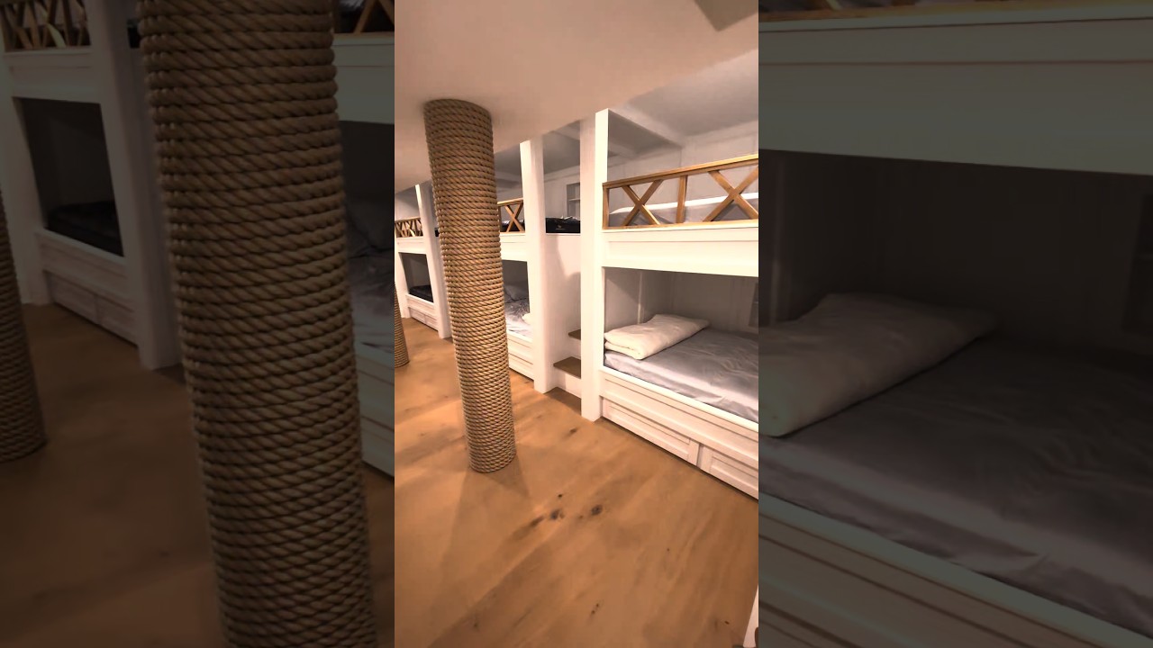 Custom built-in bunk room with tons of storage and luxurious features.