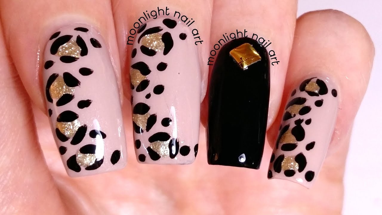Easy Black and Gold Leopard Design Tutorial– by Moonlight Nail Art