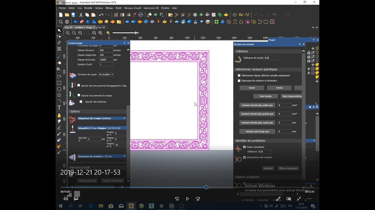ضبط اي زخرفة على زوايا اطار له قياس معلوم  ARTCAM / couper patterne sur  courniere du cadere