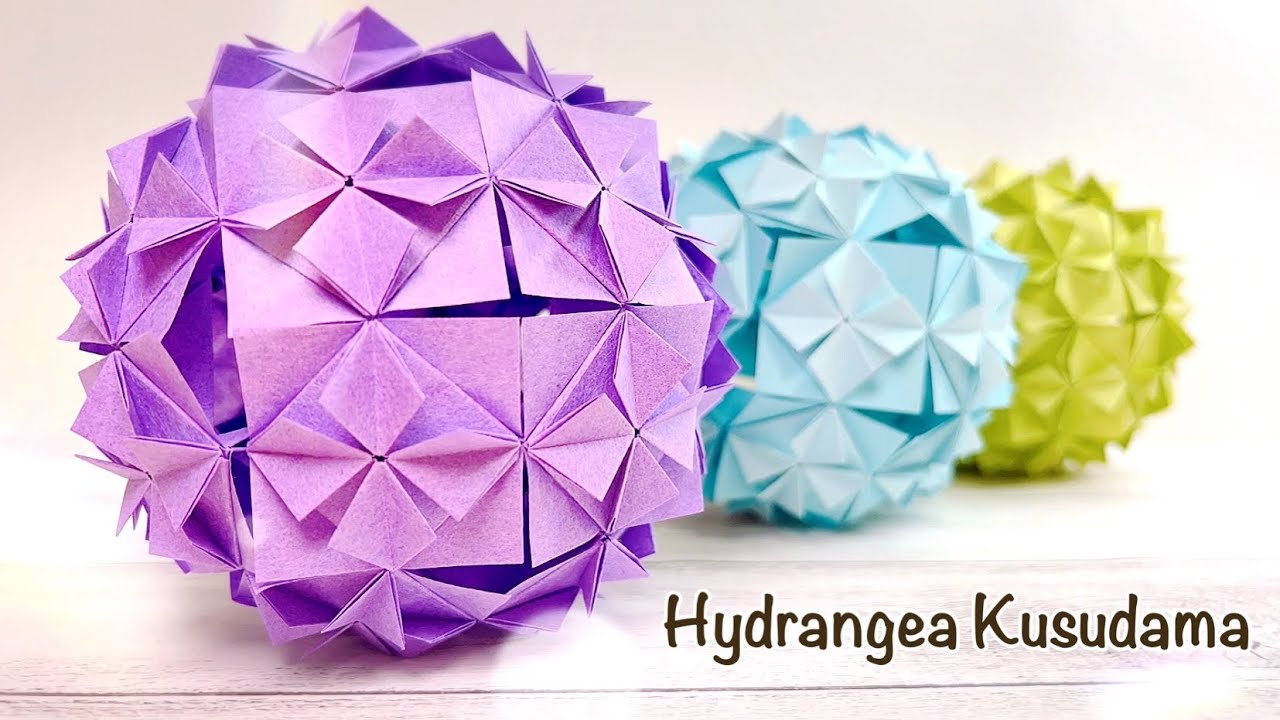 折り紙 紫陽花のくす玉を作ってみた!作り方/Hou to make a hydrangea kusudama.Origami.Kusudama.Modular origami.Unit origami