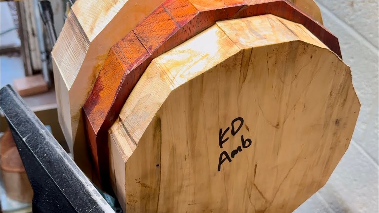 Woodturning a two-tone bowl - #4 in my series, turned in ambrosia maple & padauk. 12” large bowl