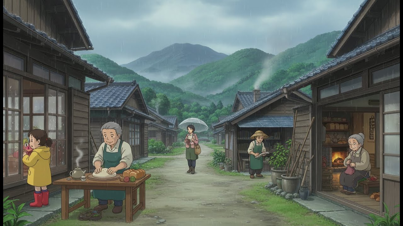 Rainy Day in the Village 🌧️ Cozy Ghibli-Style Life | Peaceful ASMR Moments 🍵