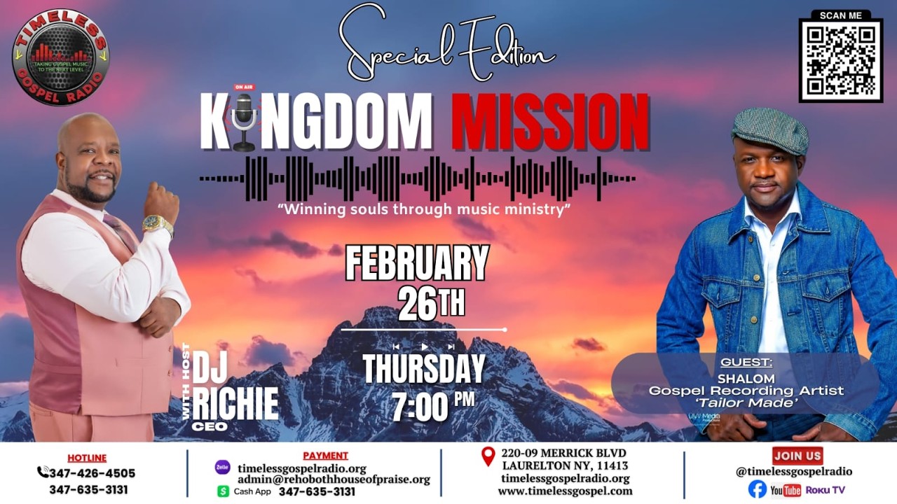 KINGDOM MISSION, SHALOM STEPHEN HARPER INTERVIEW WITH DJ RICHIE  @ TIMELESS GOSPEL RADIO NY.