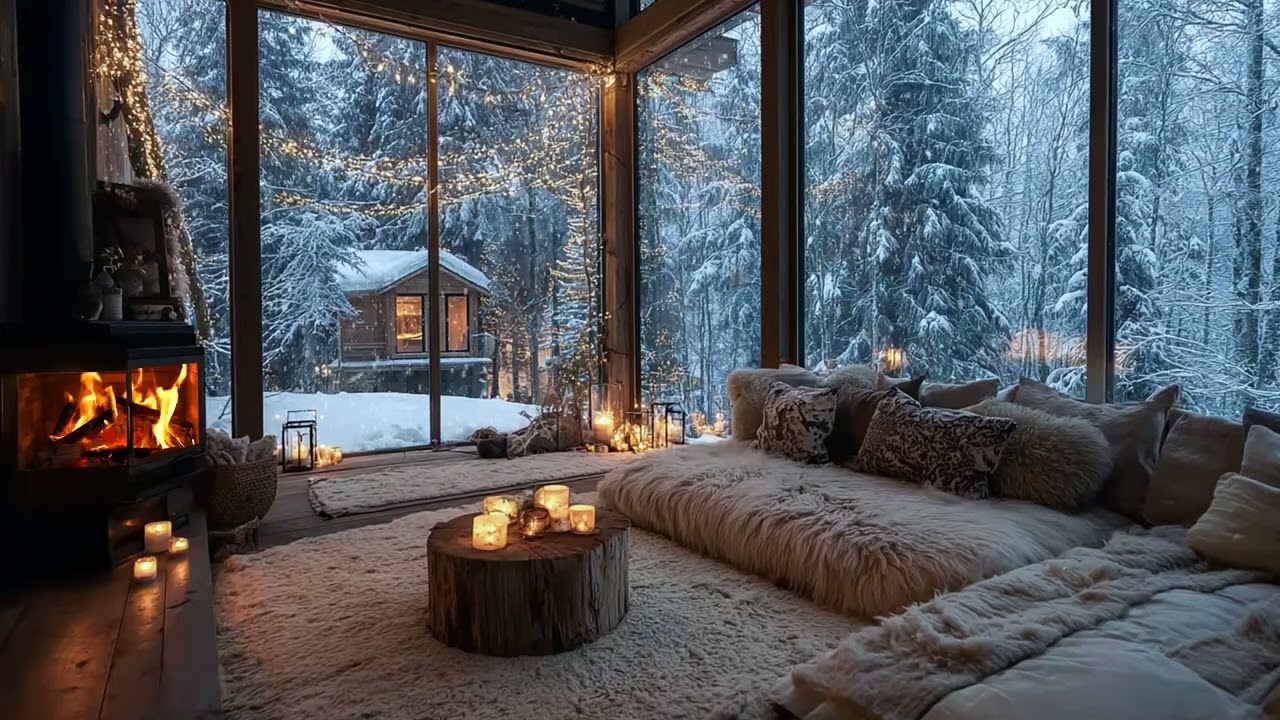 Peaceful Winter Piano Lounge ❄️ Falling Snow and Candle Glow for Clear Thinking