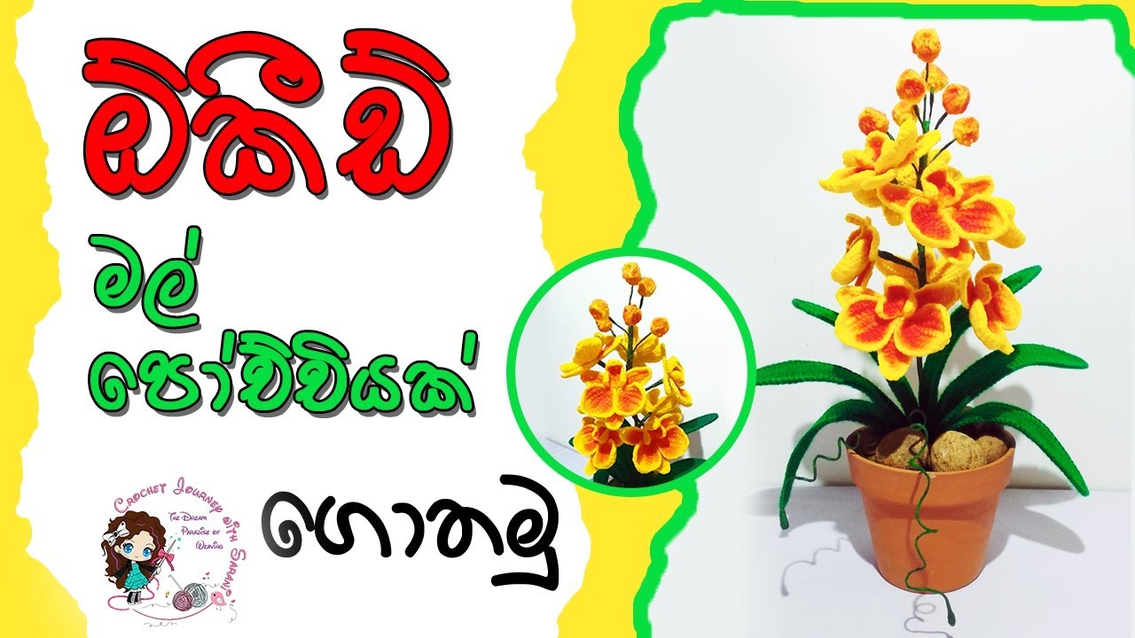 How to crochet an orchid flower pot | sinhala