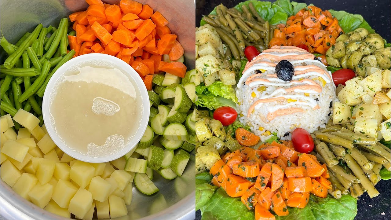 الخضر مسلوقة مع الارز بدون ولا قطرة ماء و غير في الكوكط 💪