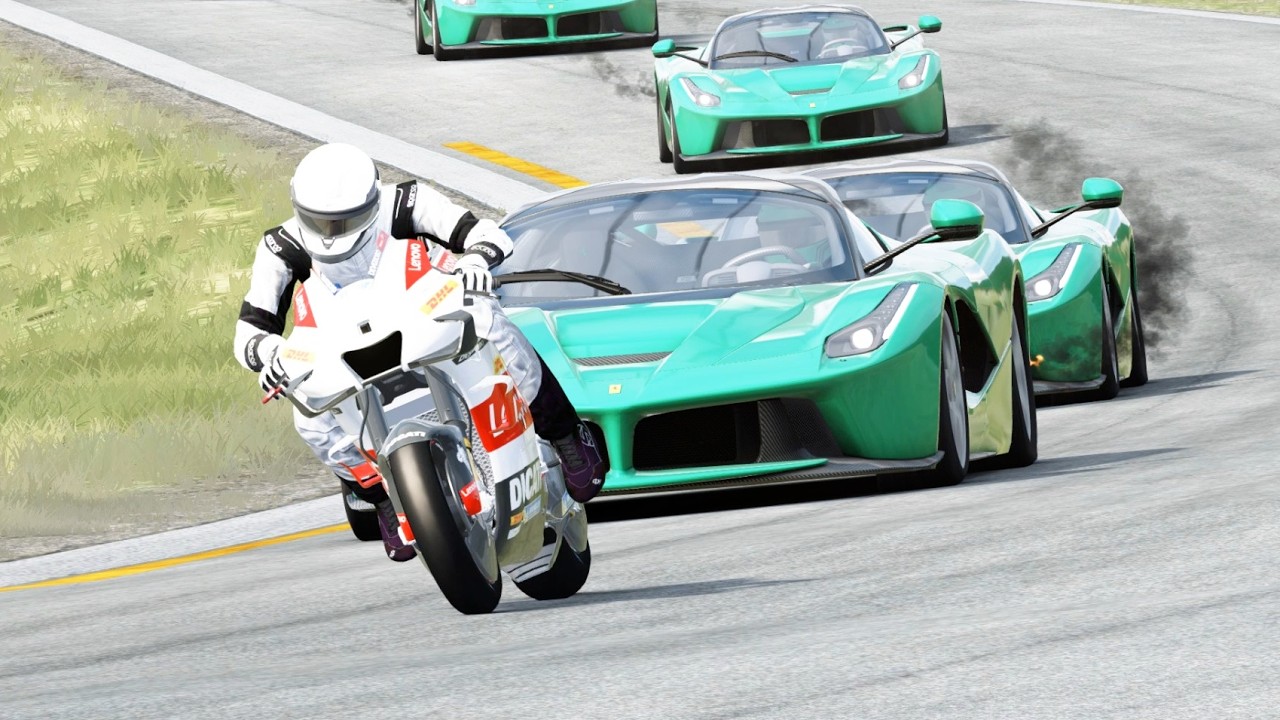 Ducati Desmosedici MotoGP vs Ferrari LaFerrari Hypercars at Old SPA