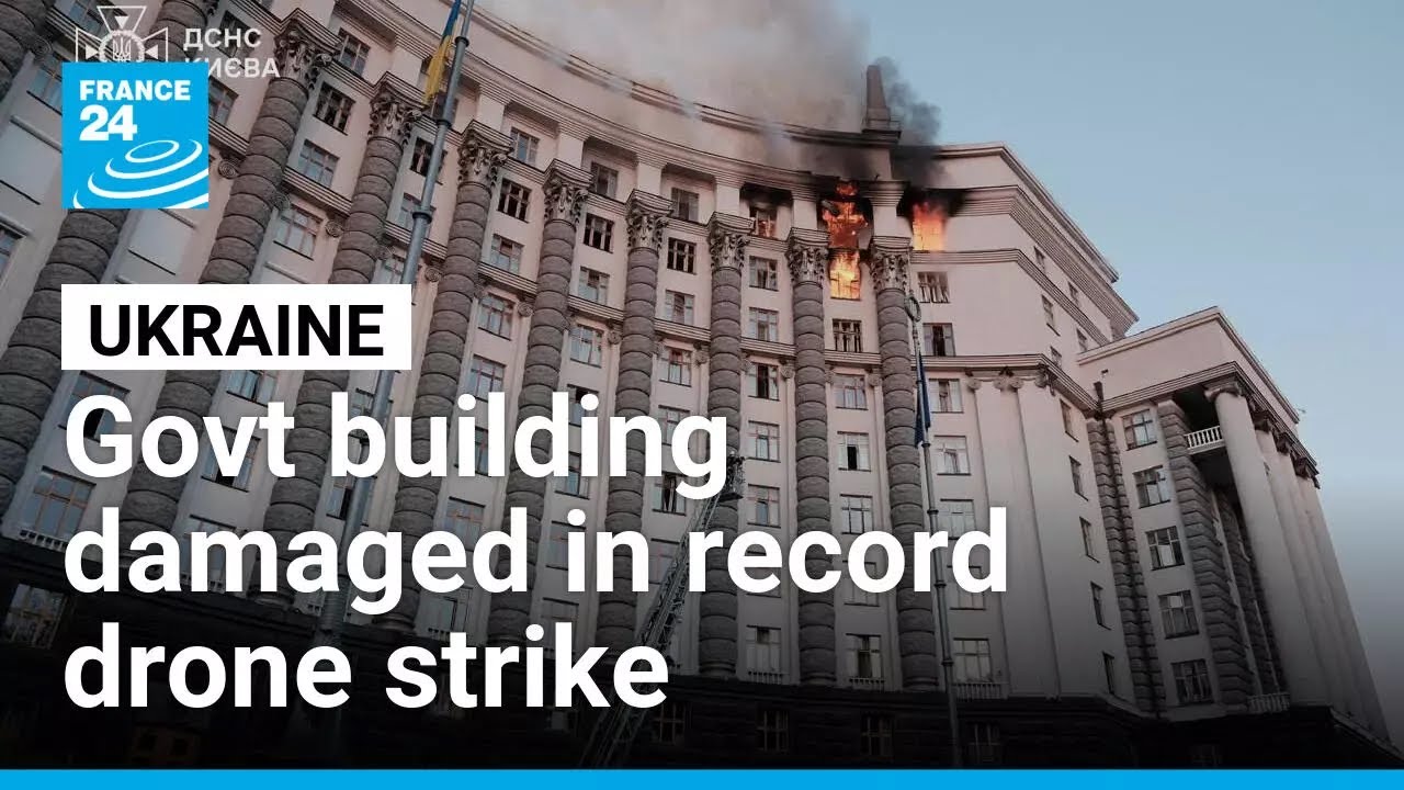 Record Russian drone attack pounds Ukraine, damaging government building &bull; FRANCE 24 English