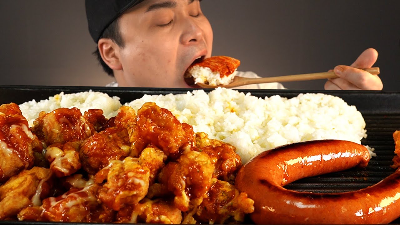 처갓집양념치킨 슈프림골드양념치킨과 킬바사소세지, 밥 먹방~!! 리얼사운드 ASMR social eating Mukbang(Eating Show)
