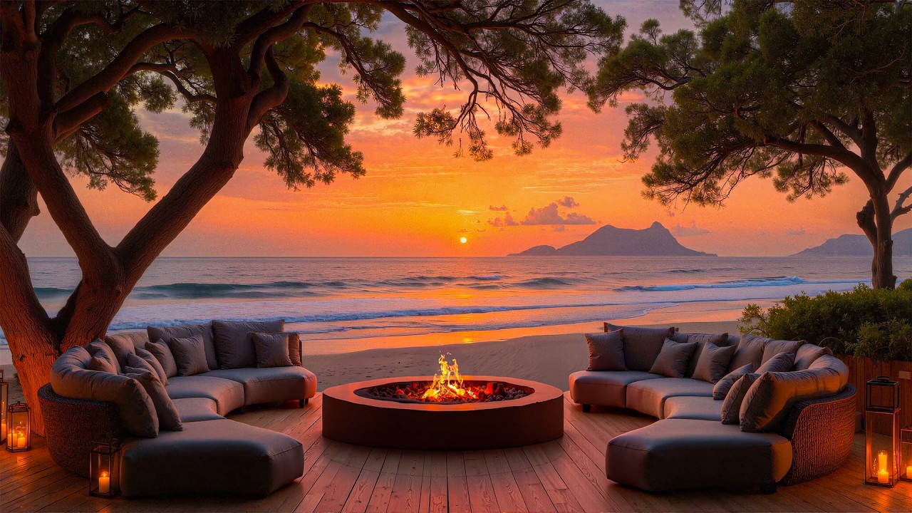Peaceful Seaside with Soft Jazz Music – A Relaxing Space Under the Sunset and Ocean Waves