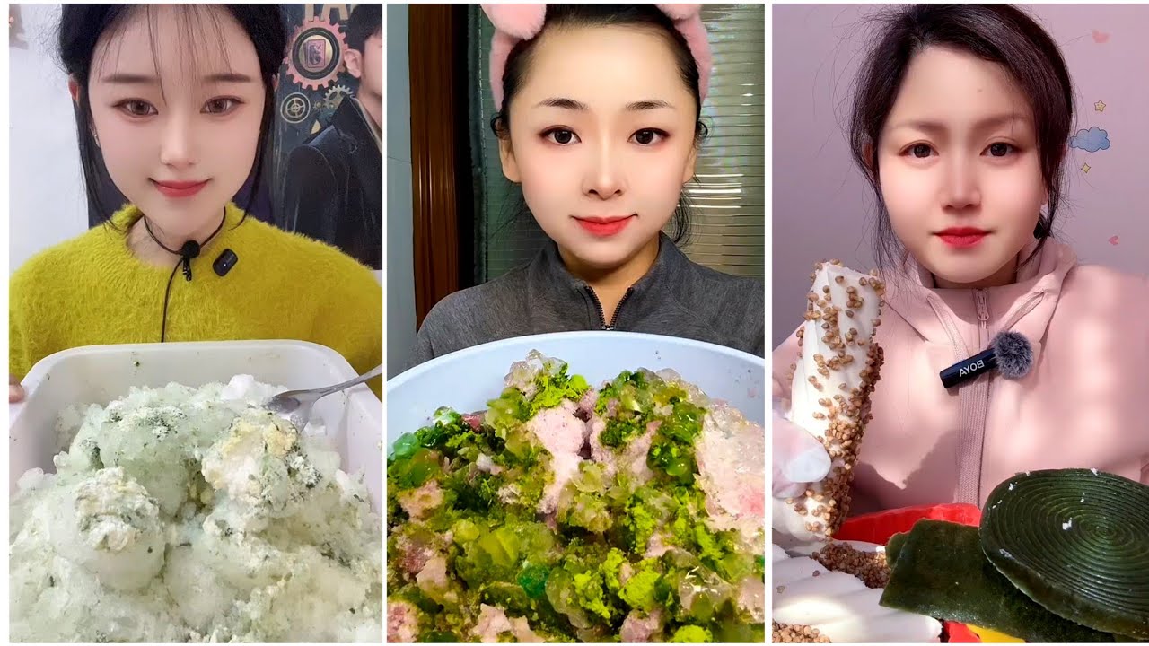 ASMR ICE EATING with MATCHA and MILK POWDER with PASSION FRUIT 