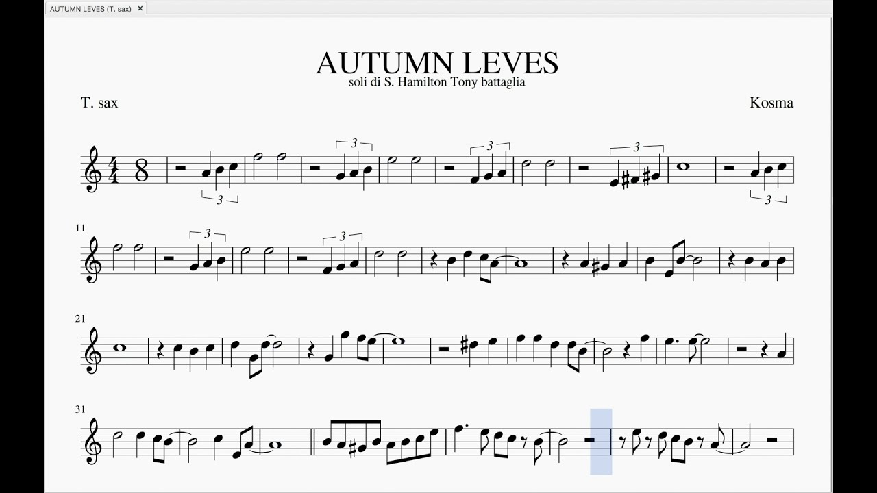 AUTUMN LEAVES tenor sax backing track