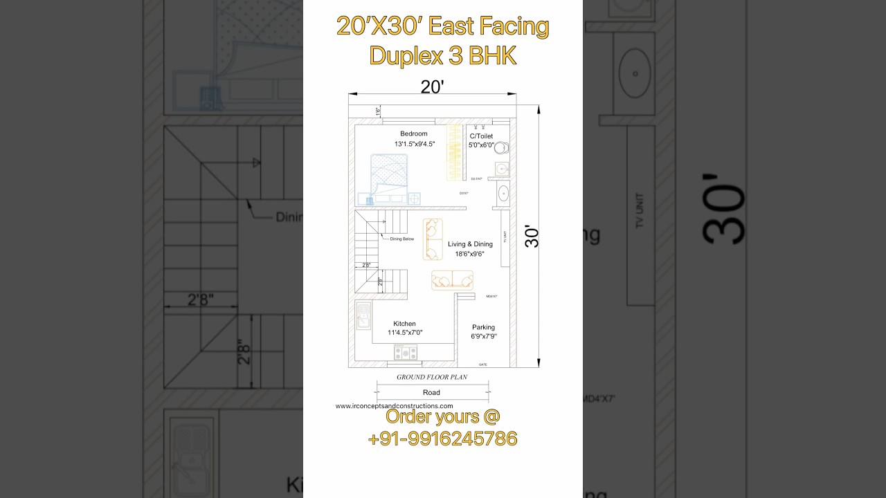 20&rsquo;X30&rsquo; East Facing Duplex House Plan #shorts