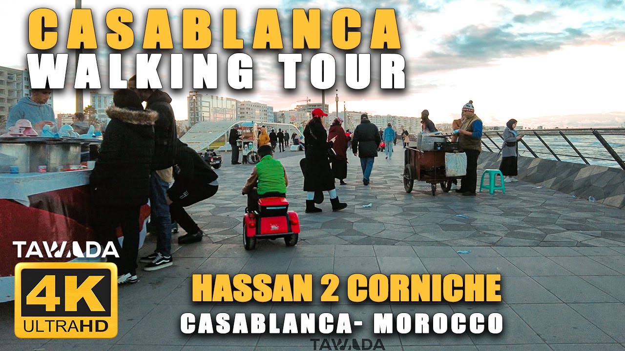 Casablanca 🇲🇦 - Hassan 2 corniche night walk- Morocco 4K UHD