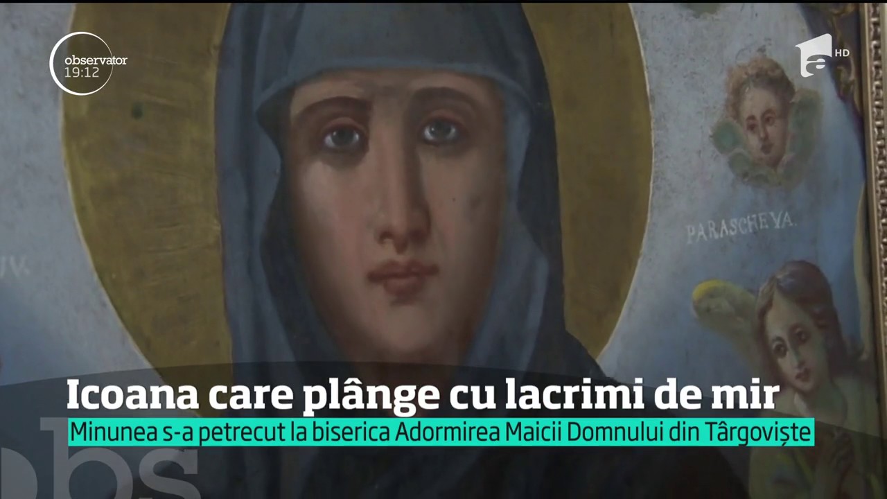 O icoană a Sfintei Parascheva, dintr-o biserică din Târgovişte, plânge cu lacrimi de mir