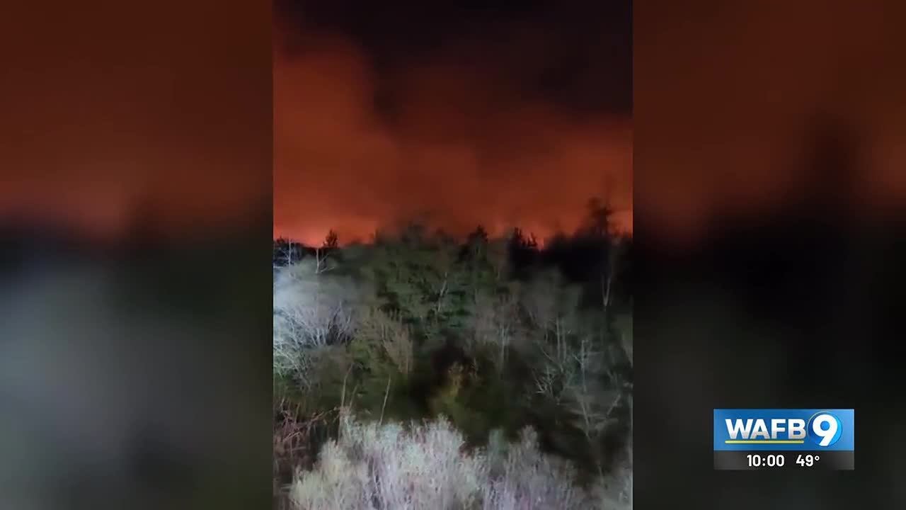 Wildfire burning near Gum Swamp Road in Livingston Parish