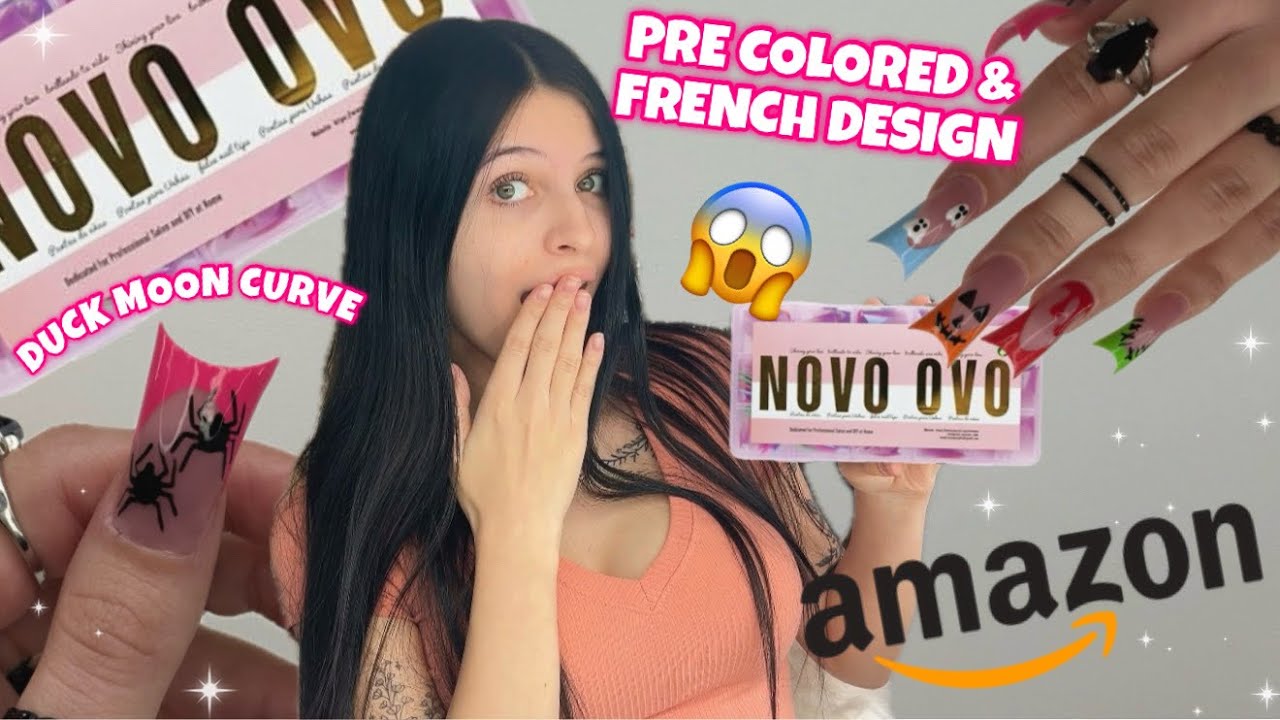 Trying VIRAL Amazon Pre French Tip NOVO OVO Nails 💅 Easy Halloween Mix & Match Nail Art Tutorial 🎃👻