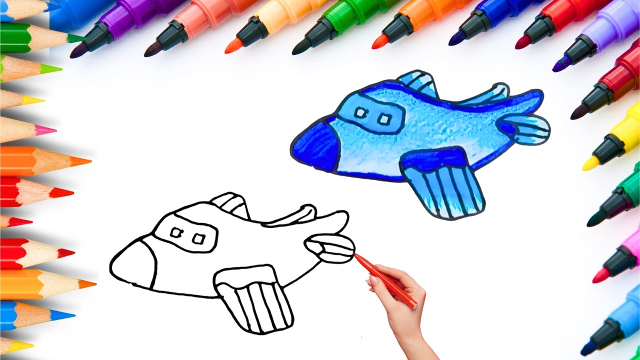 How To Draw cute Airplane Drawing, Painting & Coloring For Kids and Toddlers_🌈🎨