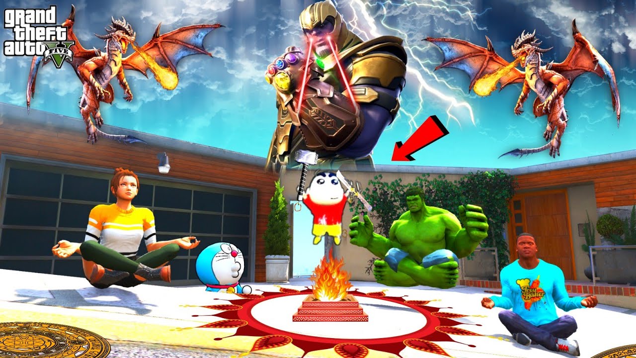 GTA 5 | SHINCHAN saved AVENGERS DORAEMON FRANKLIN  Survive & Fight THANOS IN GTA 5
