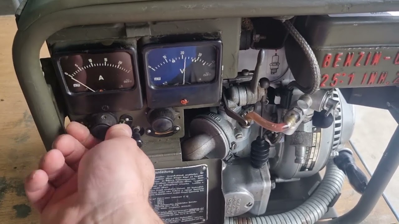 Probelauf Bundeswehr Moppel / Notstromaggregat Eisemann Generator 0,4 kW, 24V tragbar