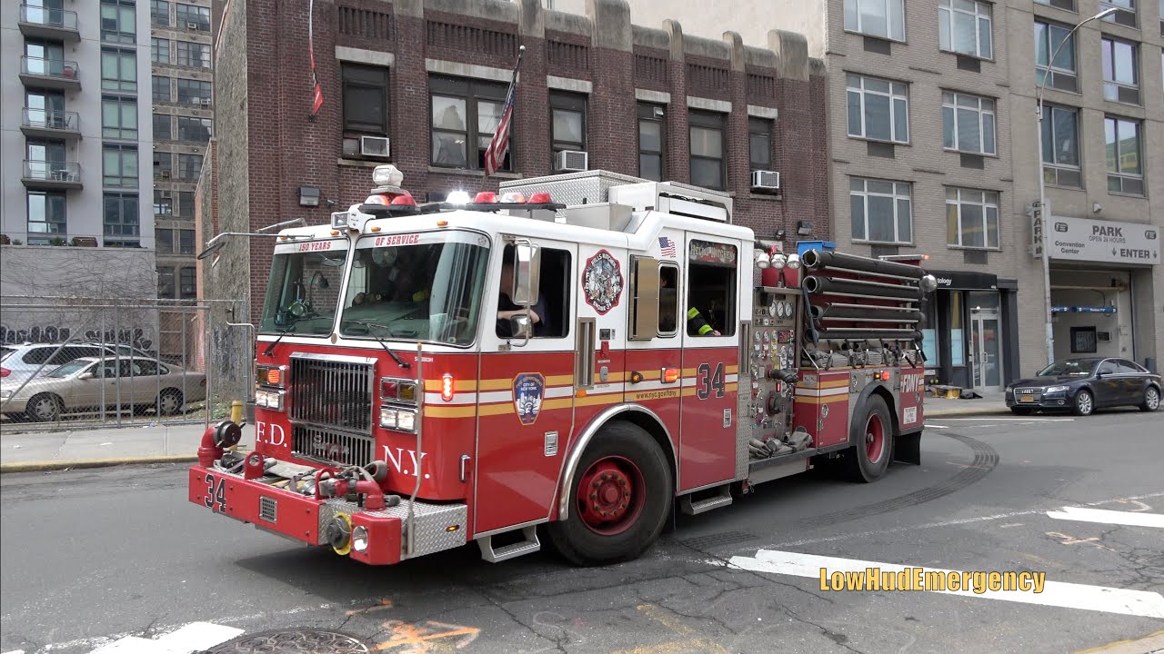FDNY Engine 34 + Tower Ladder 21 Responding