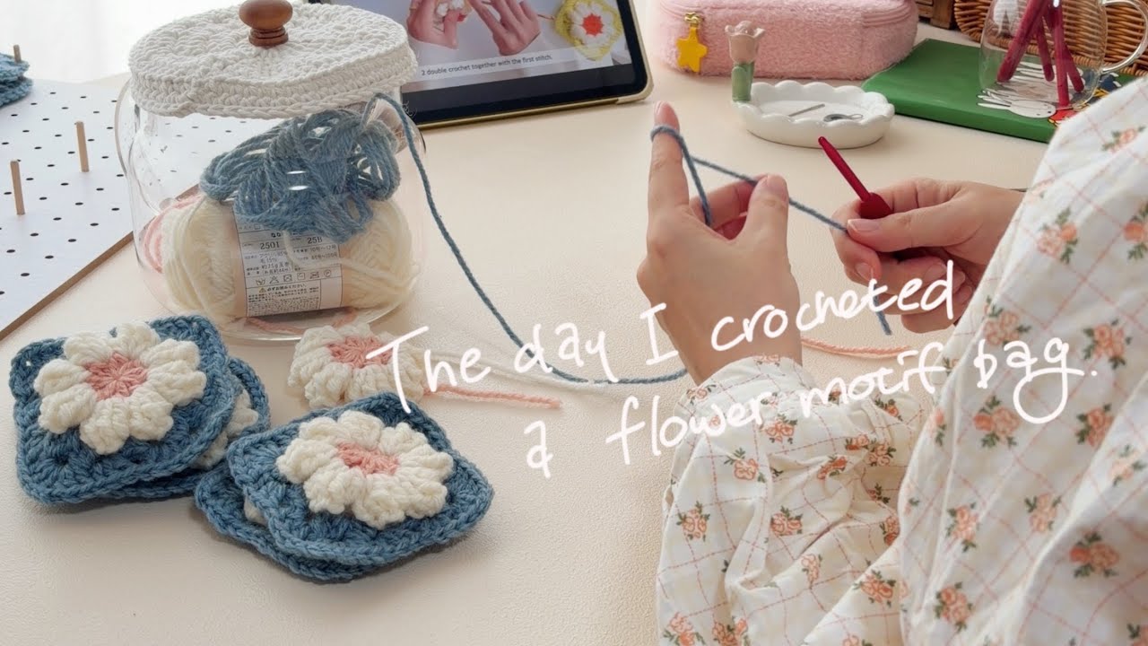お花モチーフのニットバッグをやっと完成させる主婦の日常┃ビーフストロガノフ【 daily vlog 】