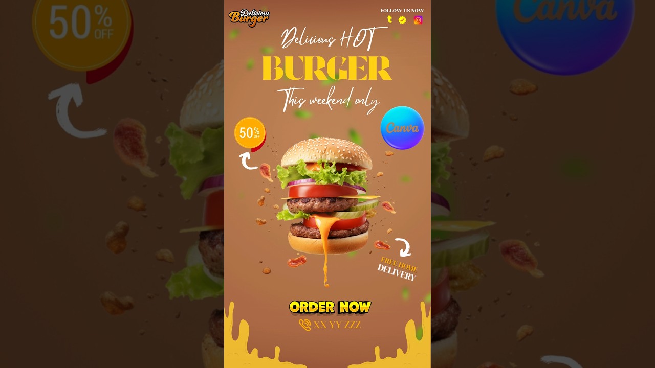 Easy Burger Poster design in Canva | Poster |🍔😋