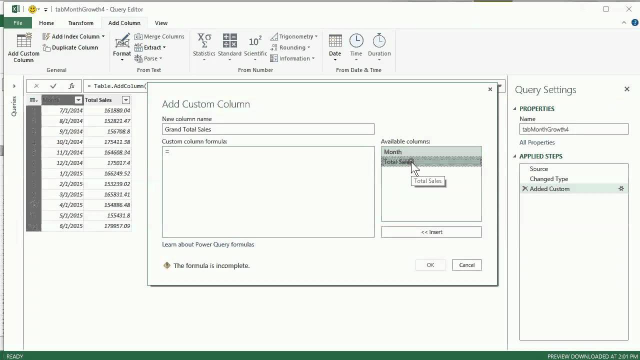 Percent of Total Sales Column - Previous Step References - Power Query Jumpstarter