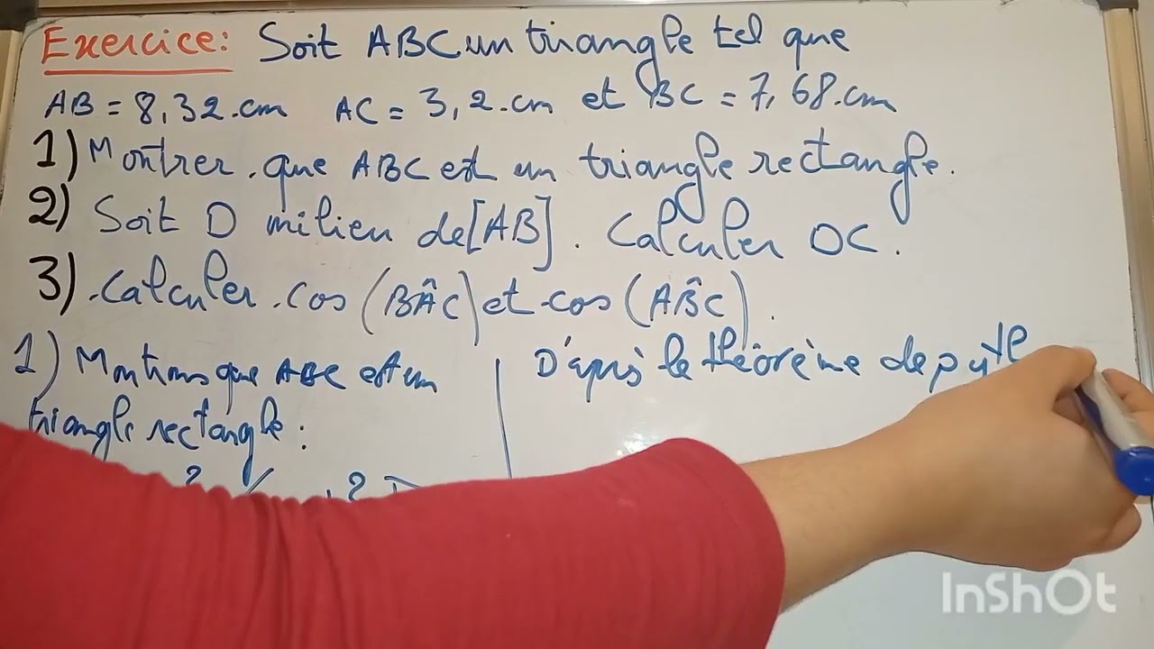 Exercice sur triangle rectangle et cercle رياضيات التانية اعدادي مسلك دولي الدورة التانية