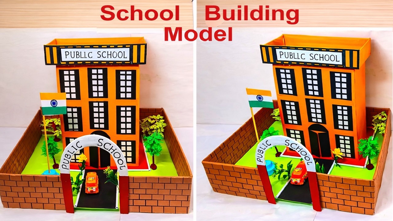 school building model making using cardboard and color paper - diy - simple and easy | howtofunda