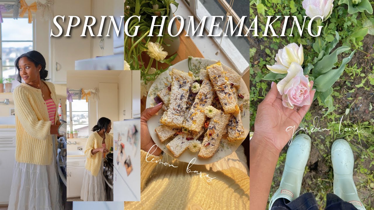 SPRING HOMEMAKING | lemon bars, bow garland, and a garden tour 🍋🌱🎀