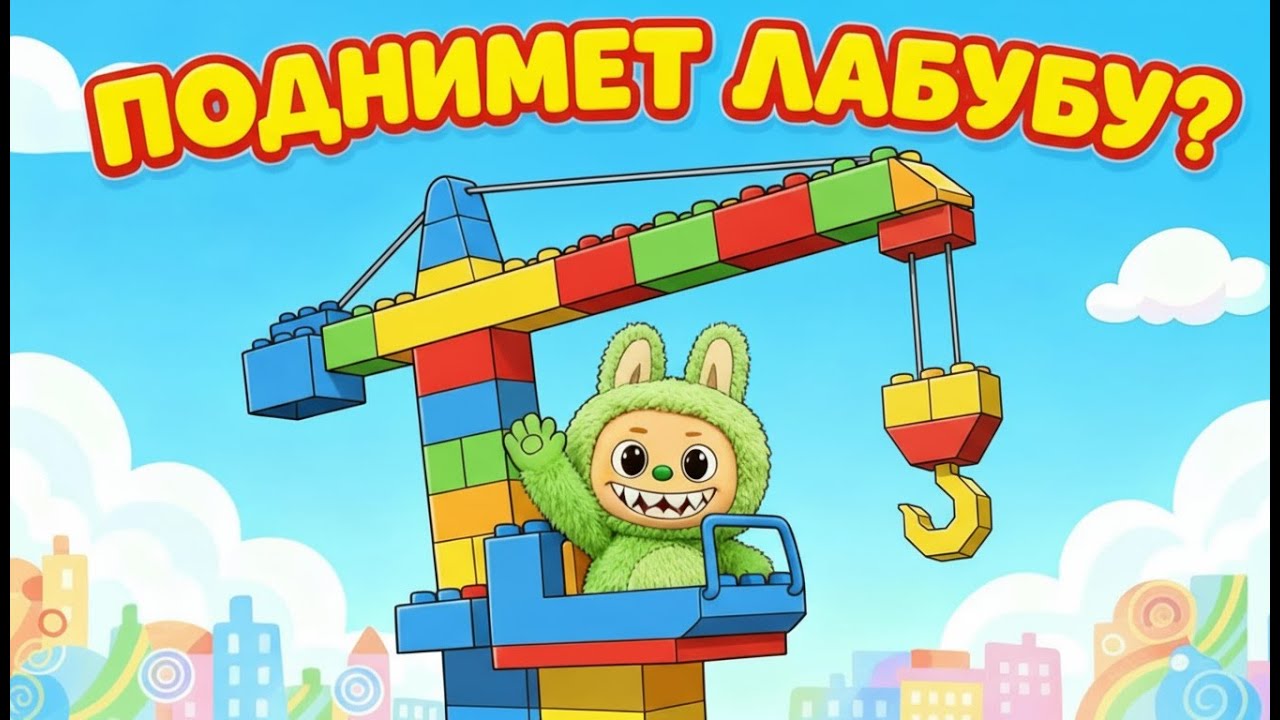 Лабуба и ЛЕГО‑кран: проверяем, поднимет ли игрушку? Эксперимент с конструктором.