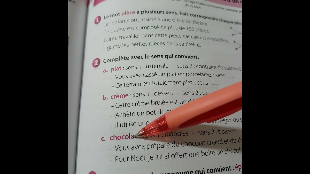 Unité 8.Lexique: Le contexte et le sens d'un mot.Correction du Livret d'activités CM1page: 71