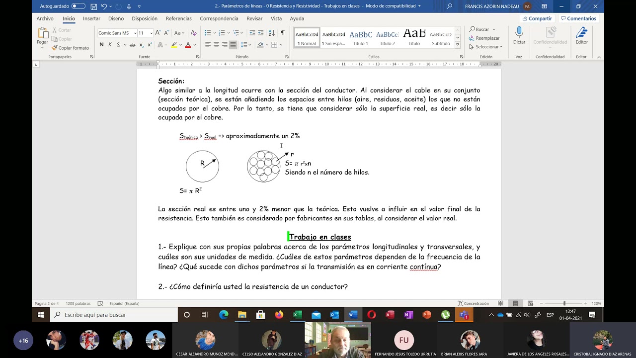 Parámetros de Lineas de Transmisión clase 1
