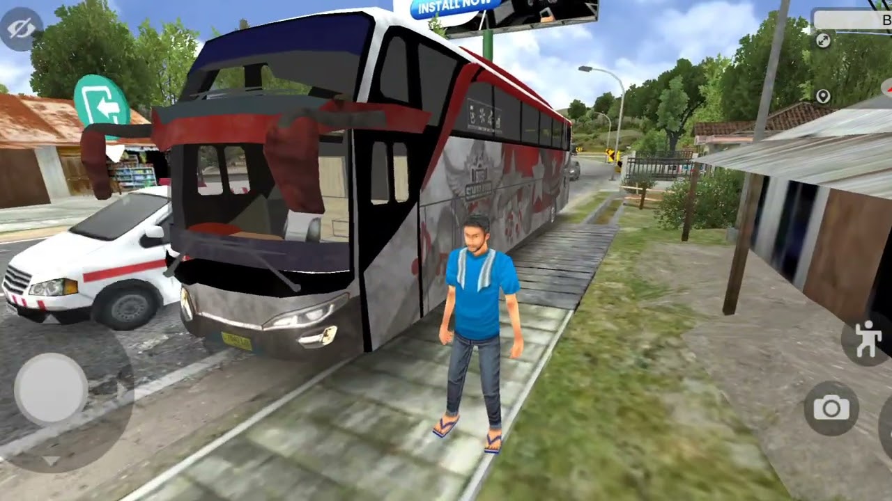 Train almost hit the passenger bus | indonesia bus simulator game 