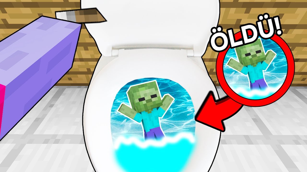 KÜÇÜK ZOMBİYİ TUVALETE ATIP SİFONU ÇEKTİLER 😱 - Minecraft