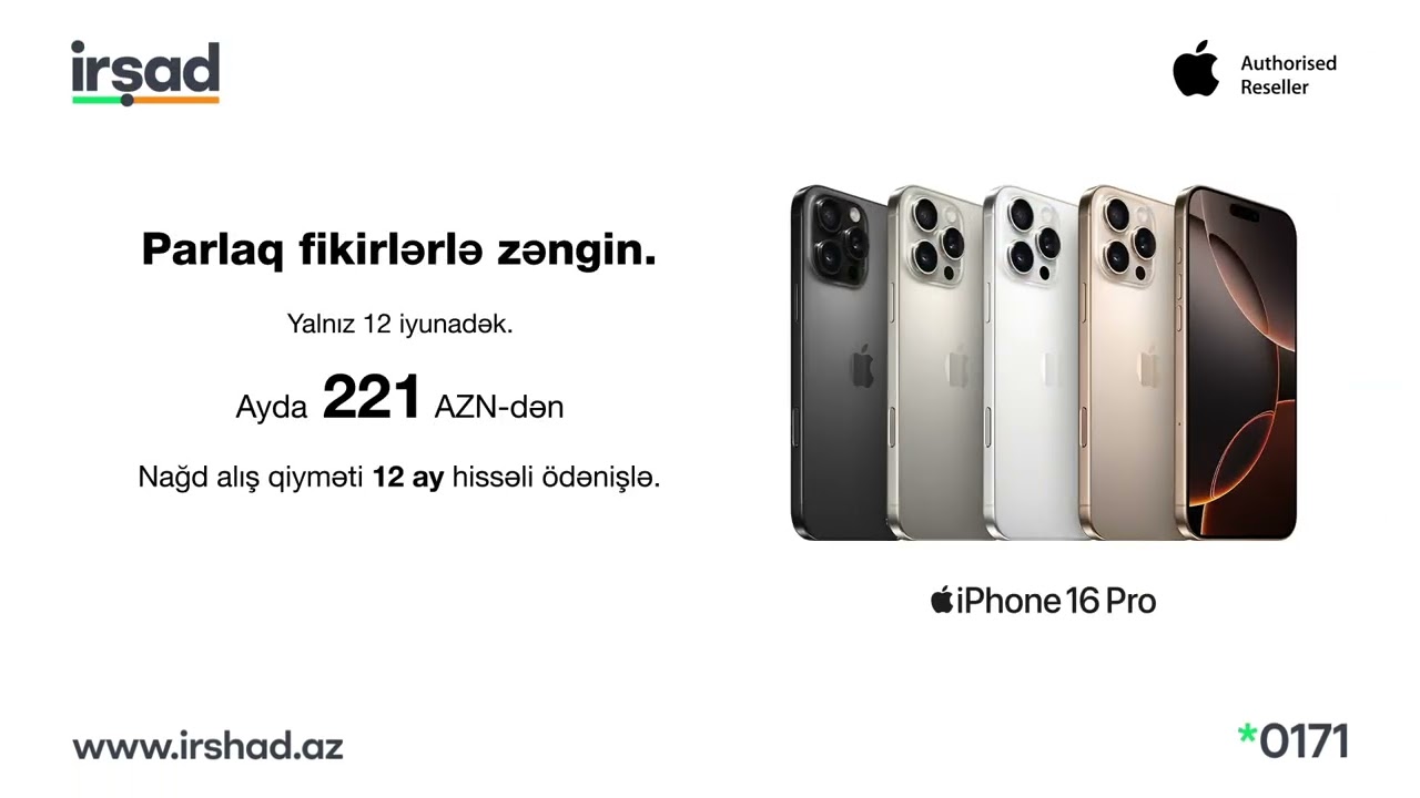 :💚 iPhone 16 Pro endirimli qiymətlərlə! İRŞAD-da sərfəli şərtlərlə əldə et &ndash; 12 aya faizsiz! 🎉📱